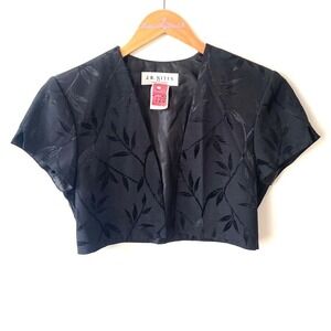 Vintage J.R Nites by Caliendo Black bolo crop floral blazer jacket, Size 6